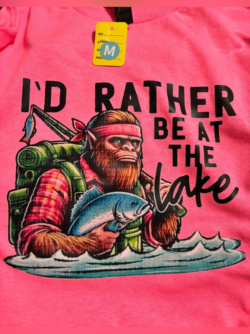 NEW Neon Pink 'I'd Rather Be at the Lake' Graphic Tee - Medium